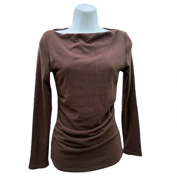 OGL Elegant Brown Long Sleeve Top Mid Thermal
Boatneck Tucks Brami Top 
SZ Small - Picture 7 of 9